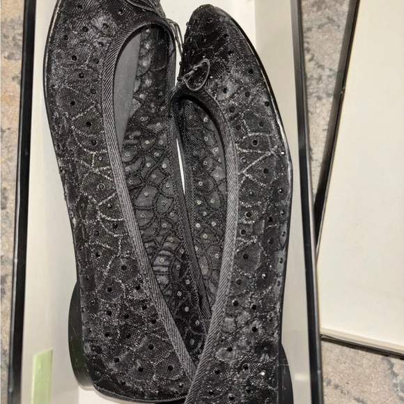 Adrianna Papell Black Lace and Rhinestone Sequined Ballet Flats sz 8 (028) - Picture 4 of 5